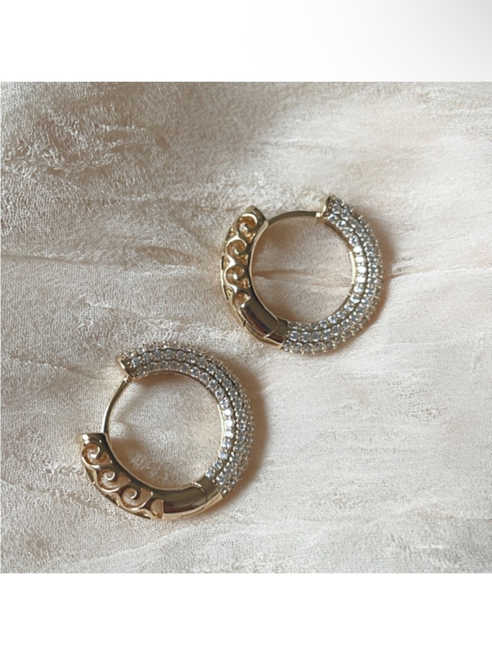 Gold Pave Crystal Hoop Earrings - Women Jewelry